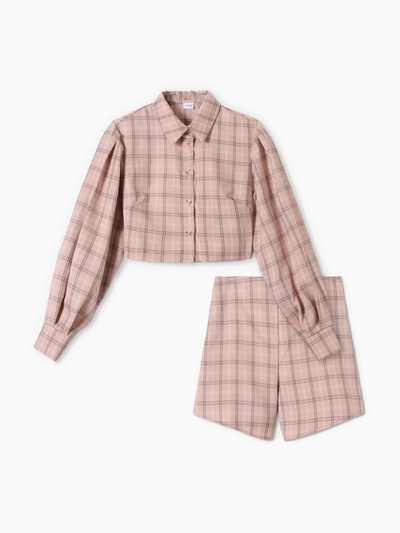 Костюм женский (блузка, шорты) MINAKU: Casual Collection, розовая клетка, размер 42