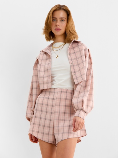 Костюм женский (блузка, шорты) MINAKU: Casual Collection, розовая клетка, размер 46