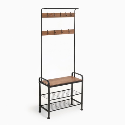 Прихожая напольная «Клик Мебель. София», с обувницей, с крючками, 1841×345×721 мм, цвет рустик браун/чёрный