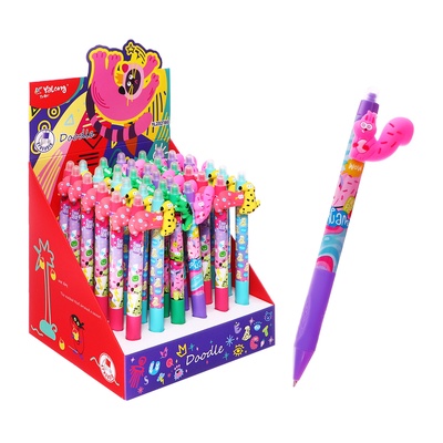 Ручка гелевая, стираемые чернила, стержень синий, 0.5 мм, автоматическая, Зверушки, МИКС