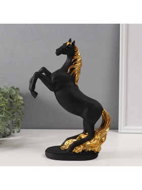 Фигурка полистоун «Конь чёрный с золотой гривой», 6.7×19.5×28 см
