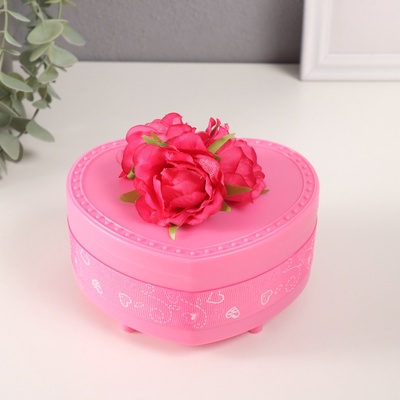 Шкатулка музыкальная механическая «Нежные розы», пластик, малиновая, 12×13.5×10.5 см