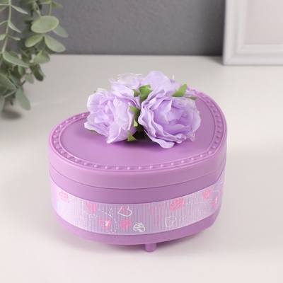 Шкатулка музыкальная механическая «Нежные розы», пластик, фиолетовая, 12×13.5×10.5 см