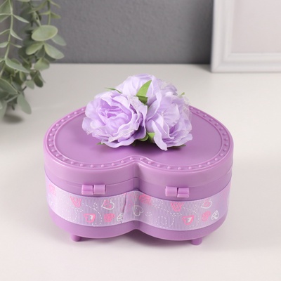 Шкатулка музыкальная механическая «Нежные розы», пластик, фиолетовая, 12×13.5×10.5 см
