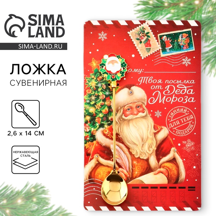 Ложка новогодняя с формовой ручкой «Твоя посылка от Деда Мороза», 2.7×14.5 см - Фото 1