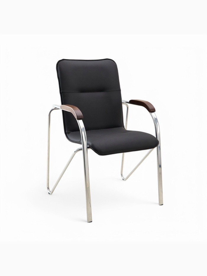 Стул Клик Мебель "Самба" для посетителей, черный/орех, каркас металл хроммированный, обивка экокожа - Фото 1