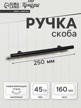 Ручка рейлинг ТУНДРА, облегчённая, d=12 мм, м/о 160/250 мм, внеш ножка, цвет черный