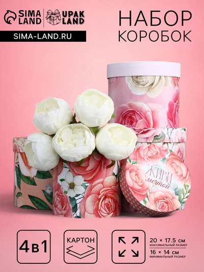 Набор шляпных коробок для цветов 4 в 1, упаковка подарочная, «Нежность», 20×17.5 - 16×14 см