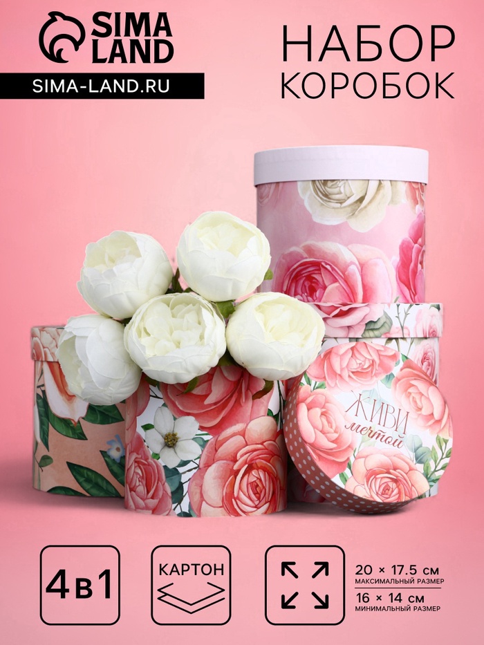Набор шляпных коробок для цветов 4 в 1, упаковка подарочная, «Нежность», 20×17.5 - 16×14 см - Фото 1