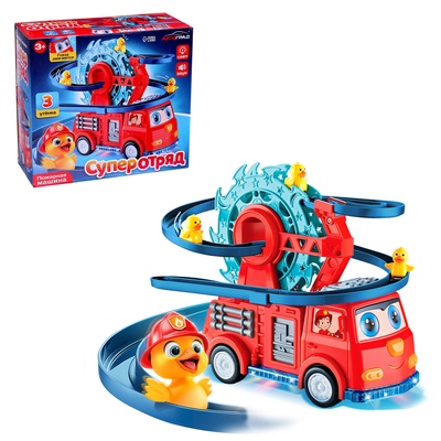 УЦЕНКА Пожарная машина «Супер отряд», 3 утёнка, световые и звуковые эффекты, работает от батареек
