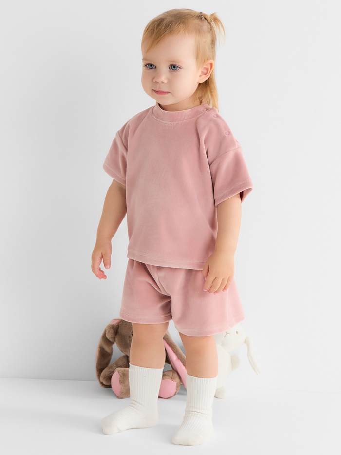 Костюм для девочки: шорты, футболка «Крошка Я» Plushy, рост 74-80 см, розовый