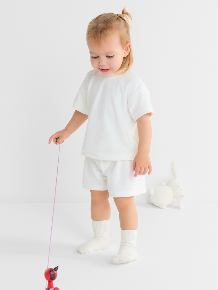 Костюм детский (шорты, футболка) «Крошка Я» Plushy, рост 86-92 см, молочный