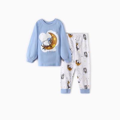 Пижама для девочки (фуфайка/брюки), нежно-голубая, рост 104 см