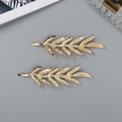 Невидимки для волос «Одри», набор 2 шт., веточка, 7.5 см, золото