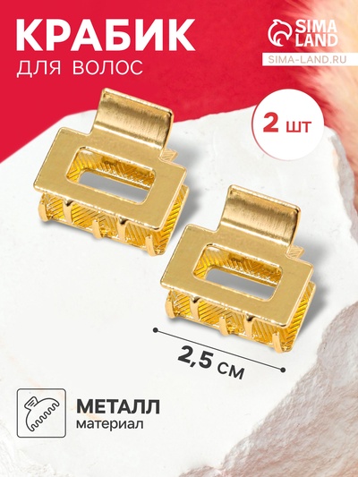 Крабики для волос QF «Шерри», набор 2 шт., прямой, 2.5 см, золотистый