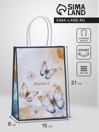 Пакет подарочный крафтовый Present for you 15×21×8 см, 120 г/м²
