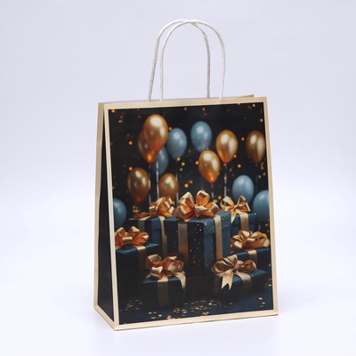 Пакет подарочный крафтовый «Подарки с золотым бантом» 27×22×11 см, 120 г/м²