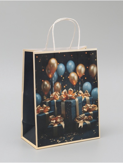 Пакет подарочный крафтовый «Подарки с золотым бантом» 27×22×11 см, 120 г/м²