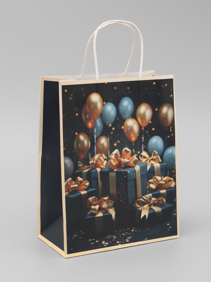 Пакет подарочный крафтовый «Подарки с золотым бантом» 27×22×11 см, 120 г/м² - Фото 1