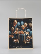 Пакет подарочный крафтовый «Подарки с золотым бантом» 27×22×11 см, 120 г/м² - Фото 2