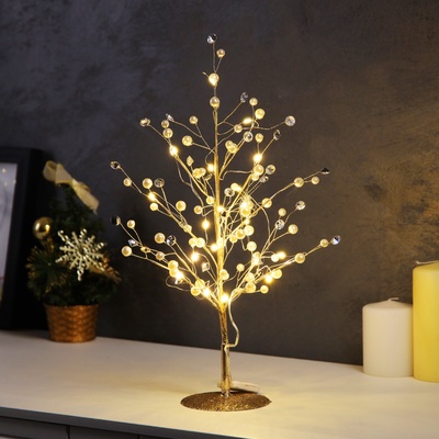 Светодиодный куст «Капли росы» 35×26×3 см, 10 LED, постоянное свечение, от батареек CR2032×2, свечение тёплое белое