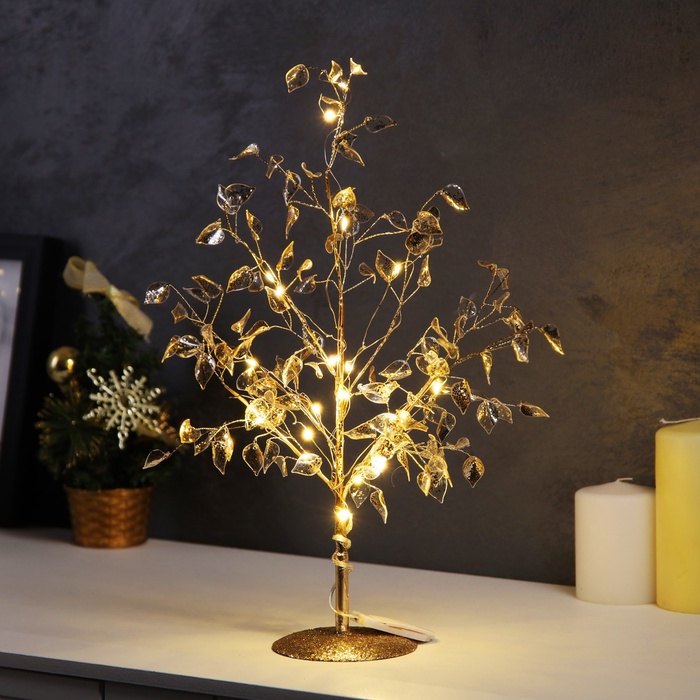 Светодиодный куст «Листья» 35×26×3 см, 10 LED, постоянное свечение, от батареек CR2032×2, свечение тёплое белое - Фото 1