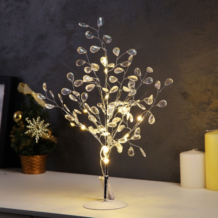Светодиодный куст «Лепестки» 35×26×3 см, 10 LED, постоянное свечение, от батареек CR2032×2, свечение тёплое белое - Фото 1