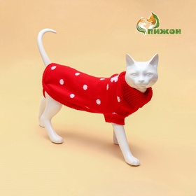 Свитер для животных «Горошек», размер 14 (ДС 32-35, ОГ 35-45, ОШ 22-26 см), красный