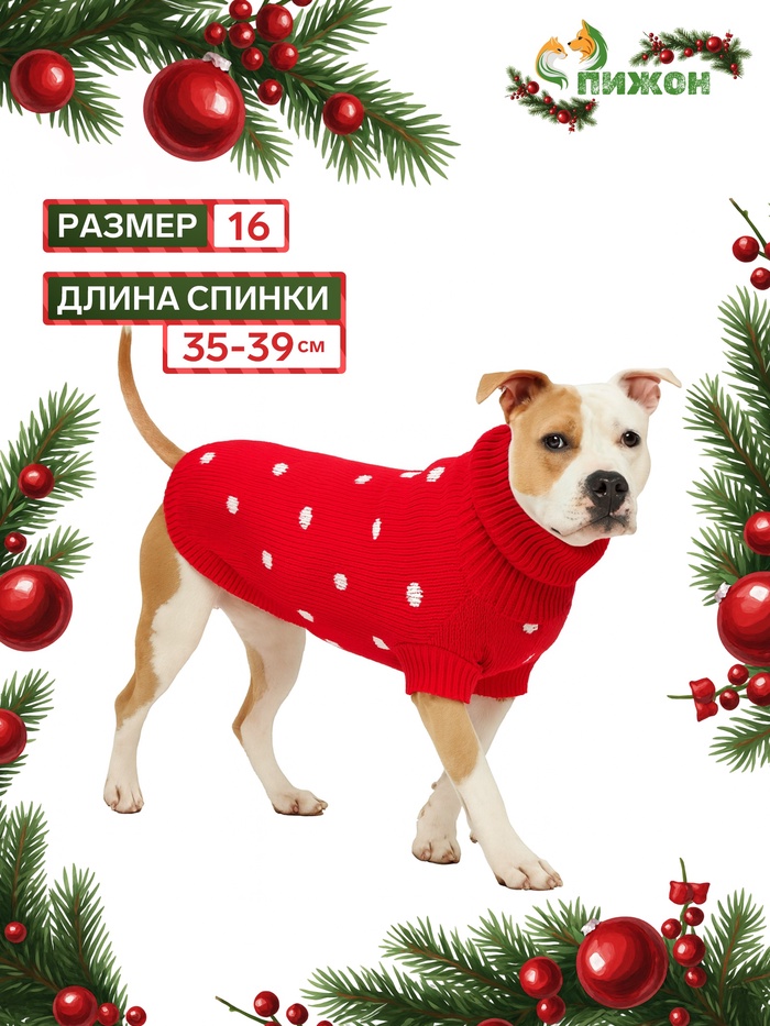 Свитер для животных «Горошек», размер 16 (ДС 35-39, ОГ 38-50, ОШ 24-28 см), красный - Фото 1