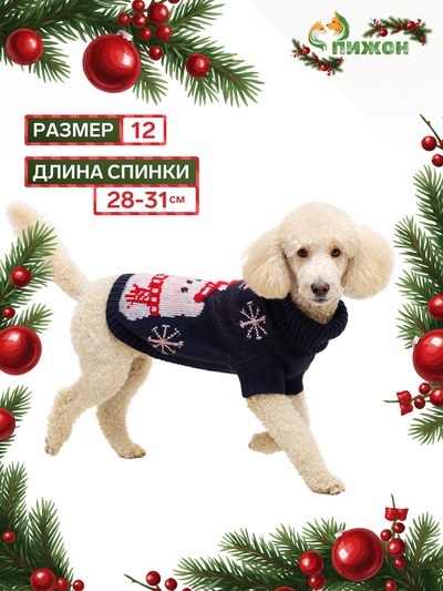 Свитер для животных, размер 12 (ДС 28-31, ОГ 32-40, ОШ 20-24 см), синий