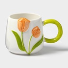 Кружка «Тюльпан», 430 мл, оранжевый цветок, керамика, белая - Фото 3