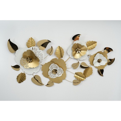 Декор настенный, панно металл «Цветение», бело-золотое, 75×150×7 см