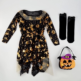 Карнавальный костюм «Ведьма»: платье, шляпа, чулки, сумка, рост 116-122 см