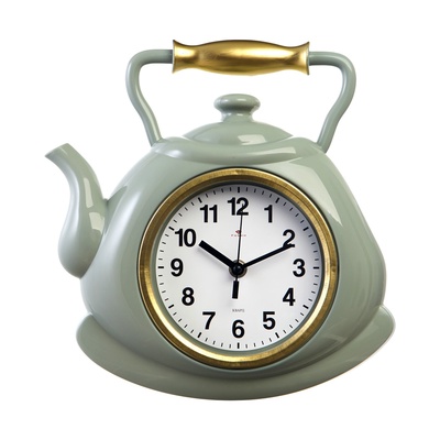Часы настенные для кухни "Классика. Чайник", бесшумные, 27 х 28,5 см, оливковые с золотом