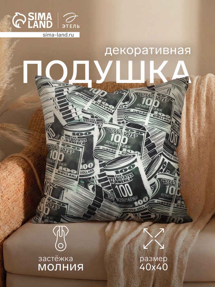 Подушка декоративная «Этель. Деньги», 40×40 см, велюр - Фото 1