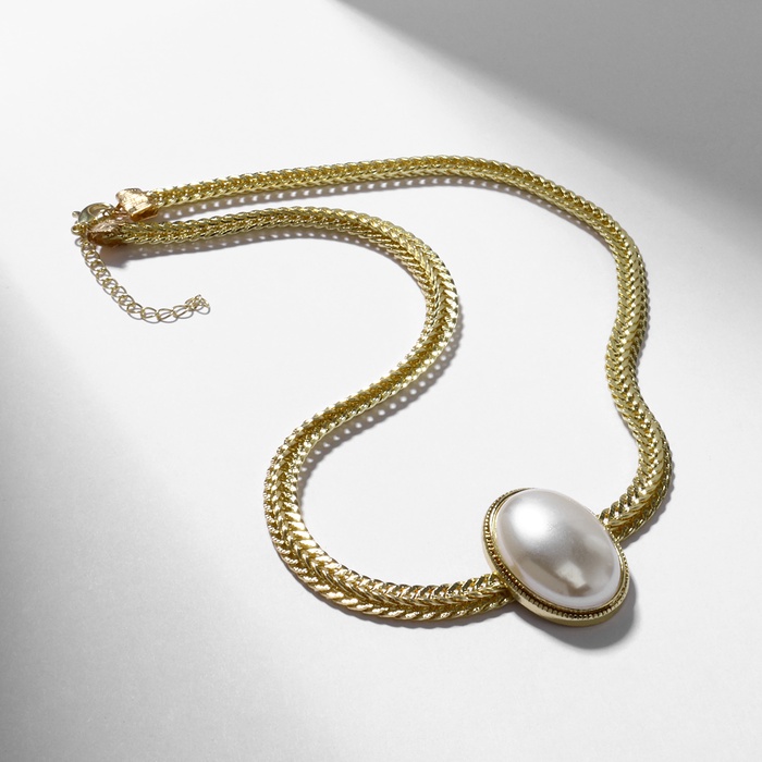Колье «Жемчужина» овал, белое в золоте, 40 см - Фото 1
