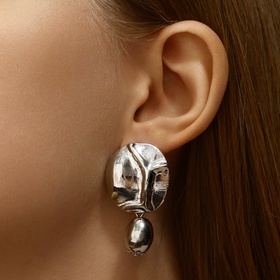 Серьги металл «Стиль» панцирь, цвет серебро (комплект 2 шт)