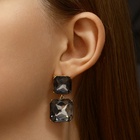 Серьги со стразами «Иллюзион» полутона квадраты, серые в золоте - Фото 3