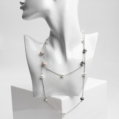 Колье «Бусины» нежность, цвет серебро 90 см