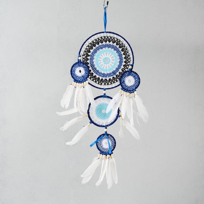 Ловец снов амулет от сглаза 5 колец «Назар», с перьями, 20×55 см