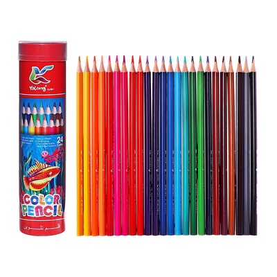 Карандаши 24 цвета, треугольные, деревянные «Морские обитатели», в металлическом тубусе, МИКС