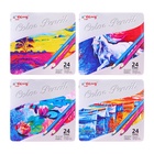 Карандаши 24 цвета, треугольные, деревянные «Пейзаж», в металлическом пенале, МИКС - Фото 1