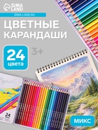 Карандаши 24 цвета, треугольные, деревянные «Пейзаж», в металлическом пенале, МИКС - Фото 1
