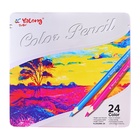 Карандаши 24 цвета, треугольные, деревянные «Пейзаж», в металлическом пенале, МИКС - Фото 6