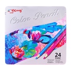 Карандаши 24 цвета, треугольные, деревянные «Пейзаж», в металлическом пенале, МИКС - Фото 7