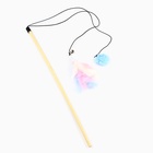 Игрушка дразнилка для кошек с пером и помпоном «Кошечка», голубой - Фото 3