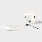 Чайная пара «Горошек», 220 мл, с ложкой, блюдце d=15, кружка 9.5×7.5×7 см, керамика, белая - Фото 3