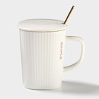 Кружка Simple, 320 мл, 14.5×10.5×8.5 см, с крышкой и ложкой, керамика, белая - Фото 1