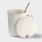 Кружка Simple, 320 мл, 14.5×10.5×8.5 см, с крышкой и ложкой, керамика, белая - Фото 2