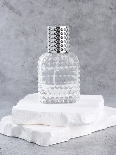 Флакон для парфюма, с распылителем, стеклянный, 30 мл, прозрачный, серебристый